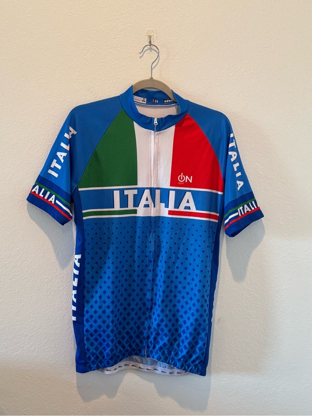 ON Sport Italia Cycling Jersey 4XL Blue Full Zip Italian Flag Bike Shirt